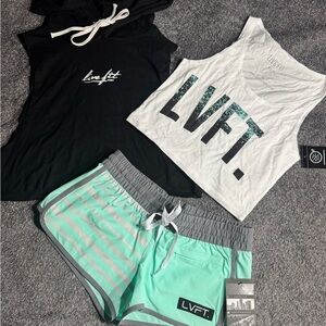 LIVEFIT NWT Beach Style Croptop, Cropped Sleeveless Hoodie and Shorts Set